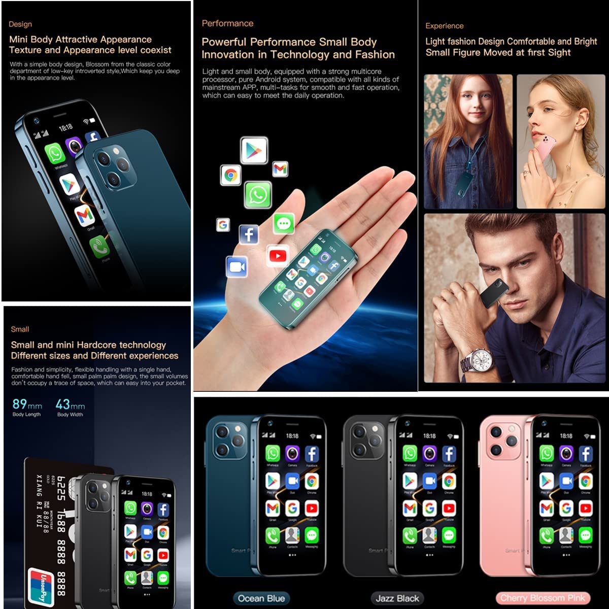 Global Version Soyes XS12 Mini 4G Smartphone 3.0 Inch Dual Sim Ultra Thin Unlocked Card Mobile Phone WiFi Bluetooth Hotspot Student Pocket Cellphone (Pink 32GB) - Image 5